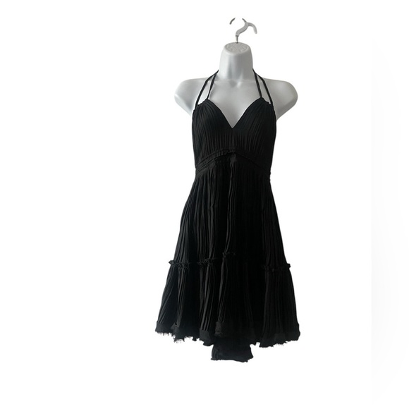 Black Halter Ruffle Mini Dress Small • Open Back • Fairycore Coachella Flowy Tie - Picture 14 of 14